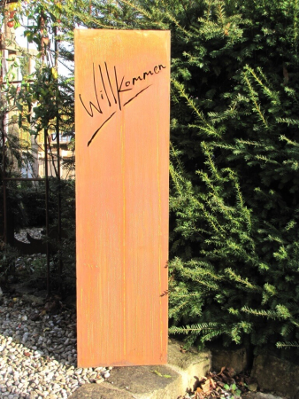 Edelrost Dekosäule Willkommen