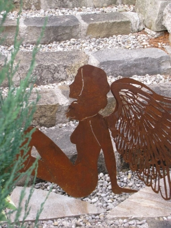 Edelrost Engel mit Doppelflügeln, 120 cm
