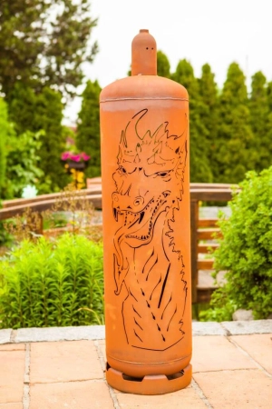 Edelrost Feuersäule Gasflasche Drache