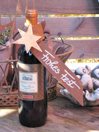 Edelrost Flaschenaufstz Frohes Fest