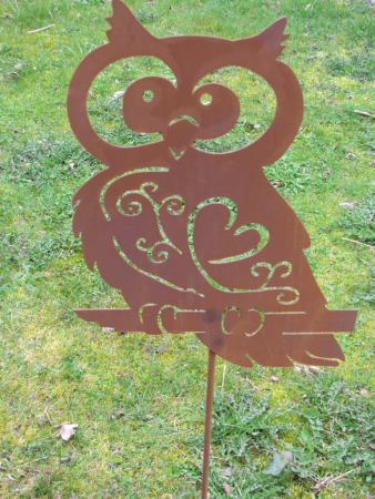 Edelrost Gartenstecker Eule