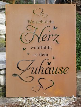 Edelrost Gedichttafel Herz - Zuhause