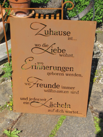Edelrost Gedichttafel lächelndes Zuhause