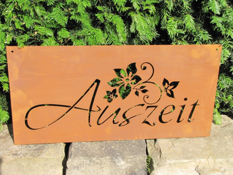 Edelrost Gedichttafel oder Spruchschild Auszeit