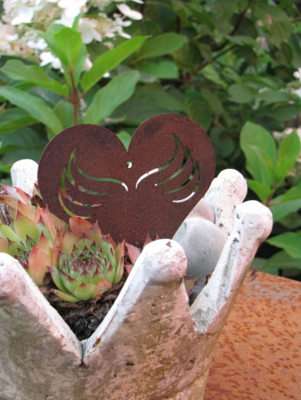 Preview: Edelrost Herz mit Flügeln