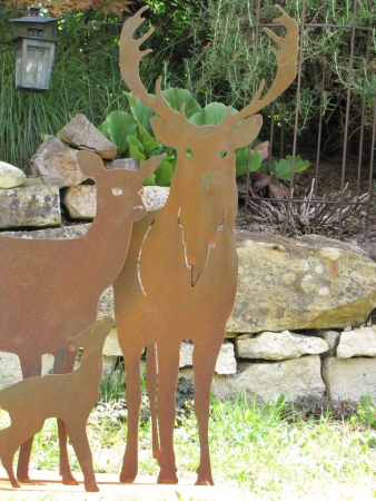 Preview: Edelrost Hirschfamilie auf Platte, groß