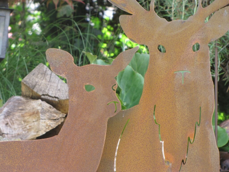 Preview: Edelrost Hirschfamilie auf Platte, groß