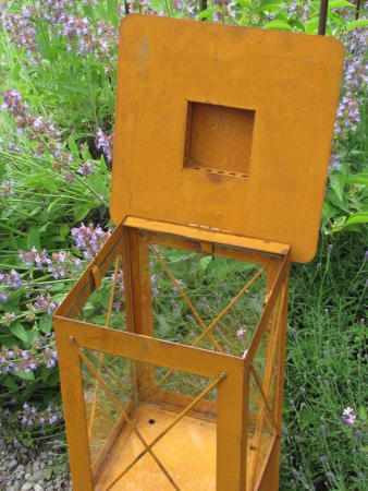 Preview: Edelrost Laterne hoch mit Glas, 80 cm