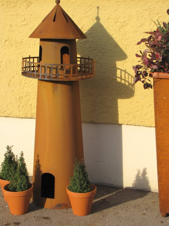Edelrost Dekosäule Leuchtturm mit Brennbehälter