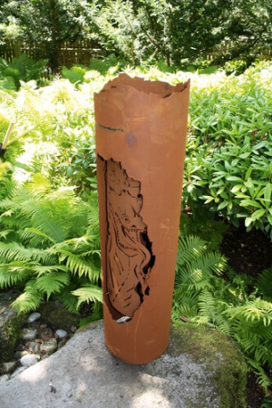 Edelrost Säule, Rostsäule rund mit Drachenmotiv