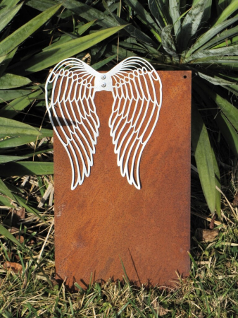 Edelrost Schild zum Selbstbeschriften mit Zinkflügeln