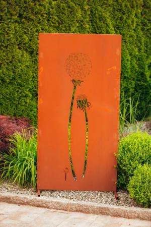 Edelrost Sichtschutzwand Pusteblumen-Paar