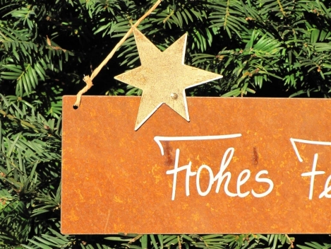 Edelrost Schild mit Stern Frohes Fest