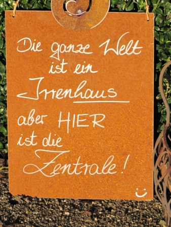 Edelrost Schild mit Schnecke Irrenhaus