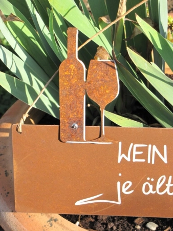 Edelrost Spruchschild Wein und Freunde