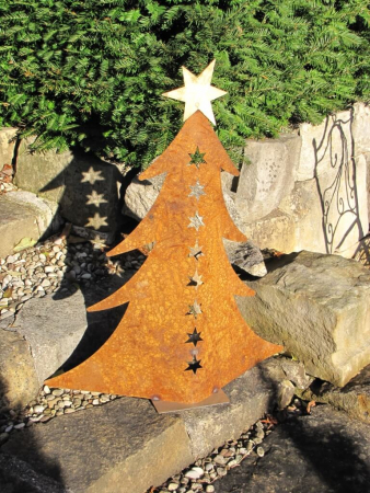 Edelrost Tanne auf Bodenplatte 80x34cm Weihnachten Garten Dekoration 1 Stück
