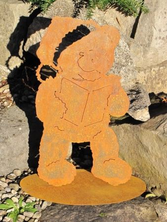 Edelrost Teddybär auf Platte 42 cm