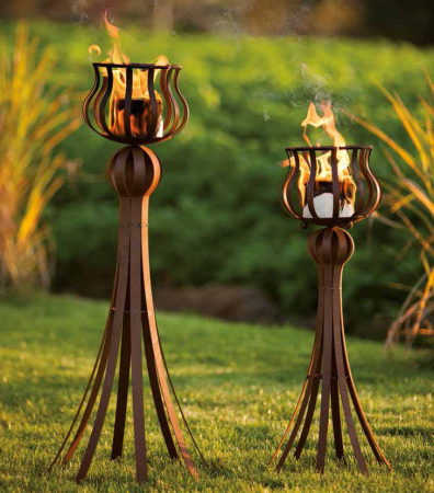 Preview: Edelrost Ständer Abstrakt mit Flammenkorb, klein