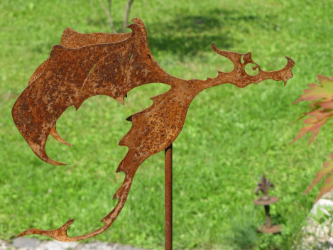 Gartenstab Drache Dragolino aus Edelrost