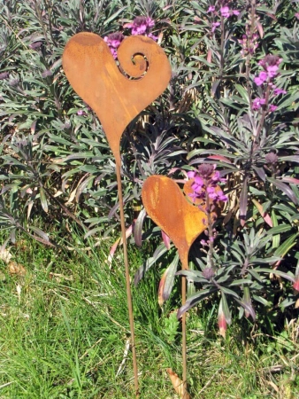 Gartenstecker Edelrost Herz Curl