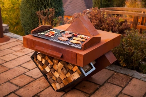 Grill Geometrie inkl. Grillrost und Holzlege