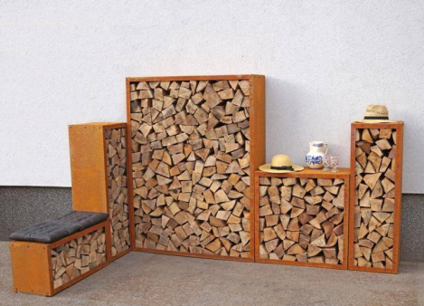 Preview: Edelrost Kaminholzregal Bausatz Prima Terra