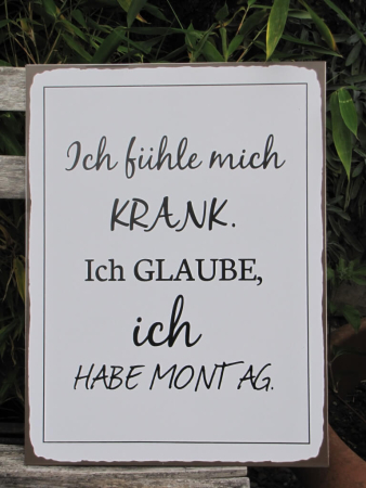 Shabby Chic Metallspruchschild Ich habe Montag