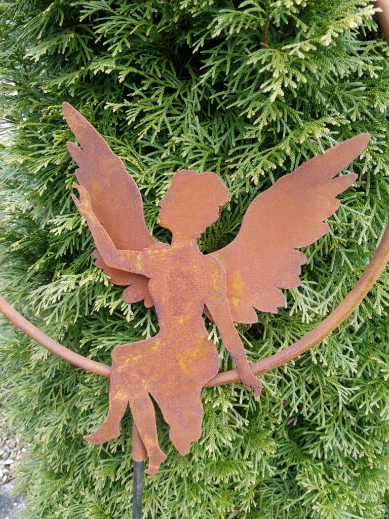 Gartenstecker Engel Mit Großen Flügeln – Hübsche Gartendeko Aus Metall, Patina-Optik, Gute Qualität