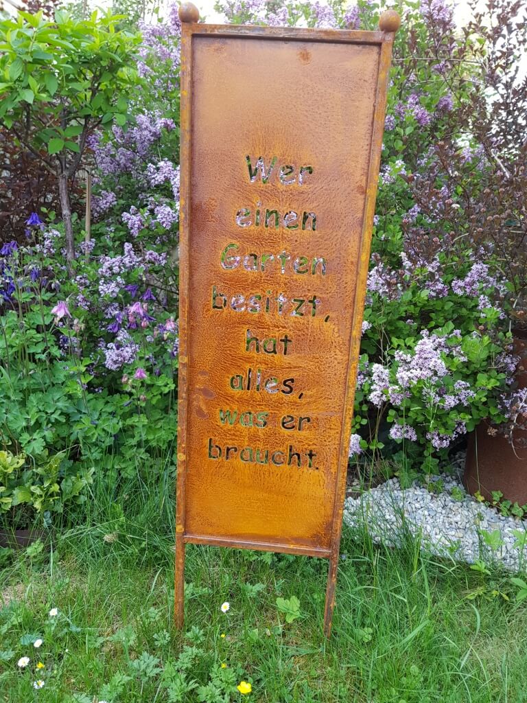 Edelrost Gartenschild "Garten besitzen", 118 cm Angels Garden