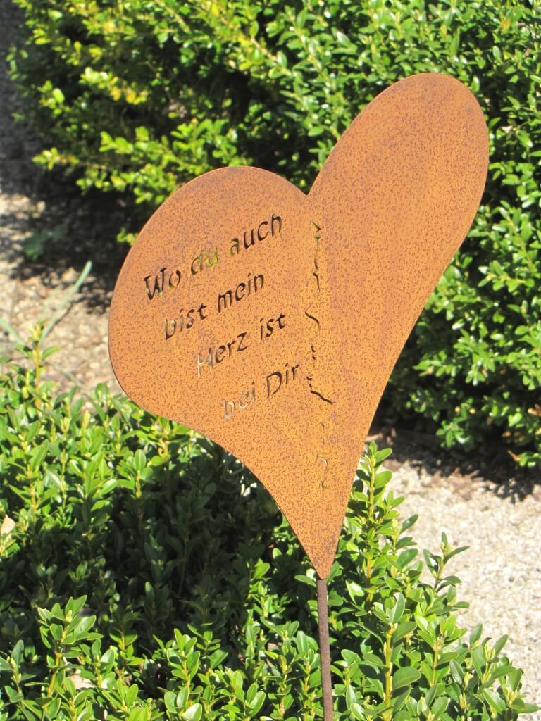Edelrost Gartenstecker Herz mit Spruch Angels Garden