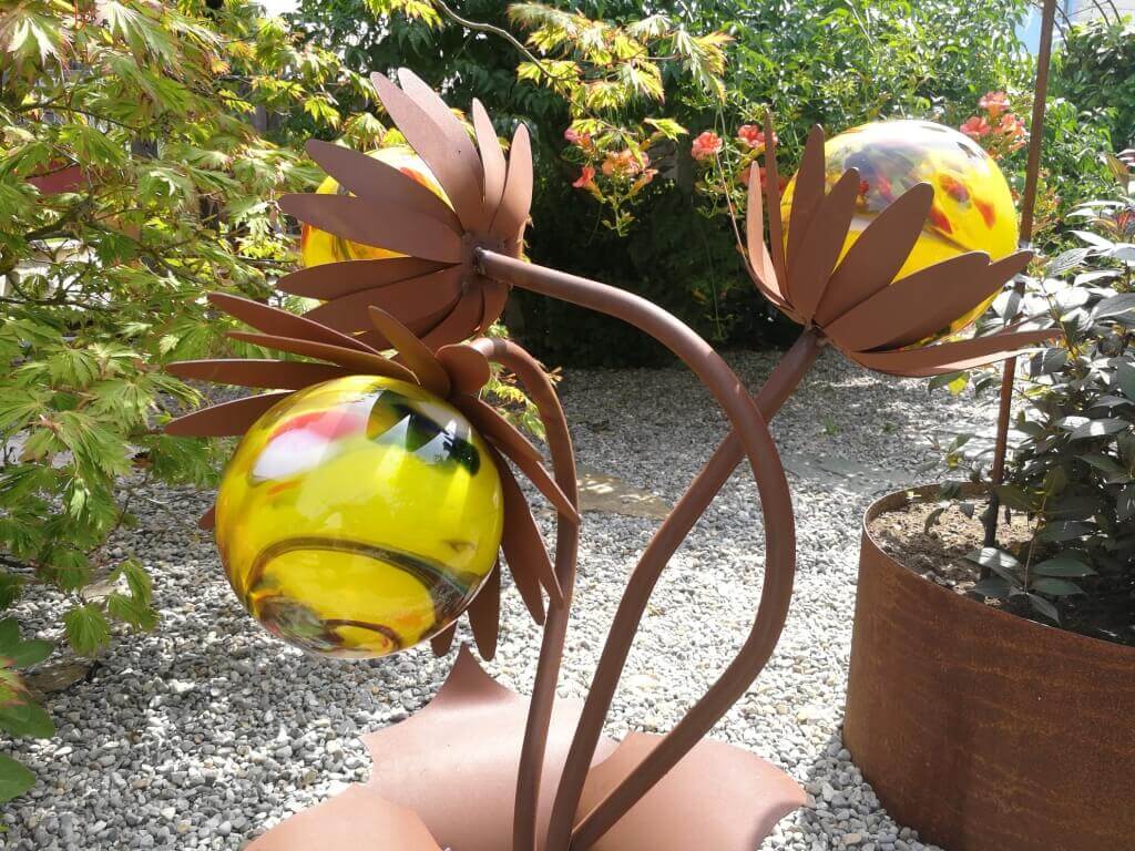 Glasblume Distel aus Edelrost, gelb Angels Garden