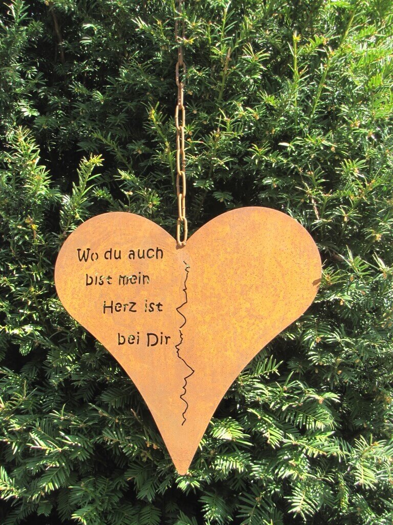 Edelrost Herz zum Hängen mit Spruch Angels Garden