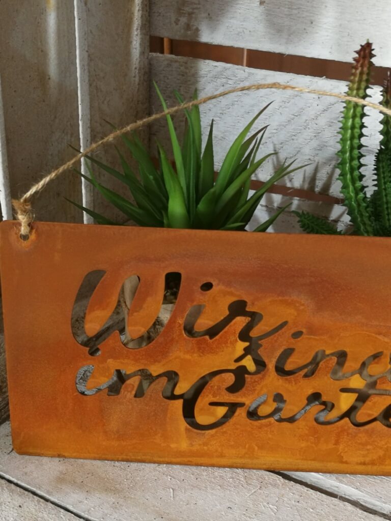 Edelrost Schild Wir sind im Garten Angels Garden