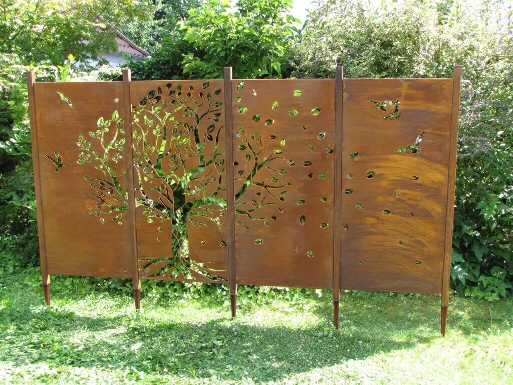 Edelrost Sichtschutzwand Baum, 4teilig Angels Garden