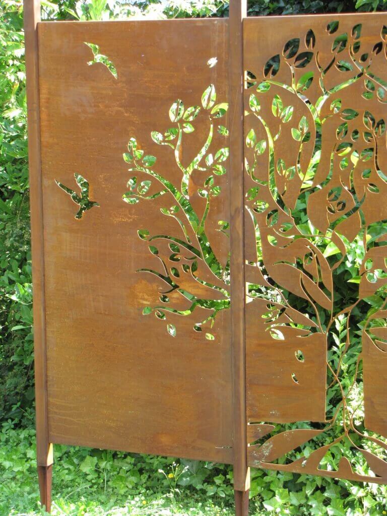 Edelrost Sichtschutzwand Baum, 4teilig Metall Sichtschutz Windschutz