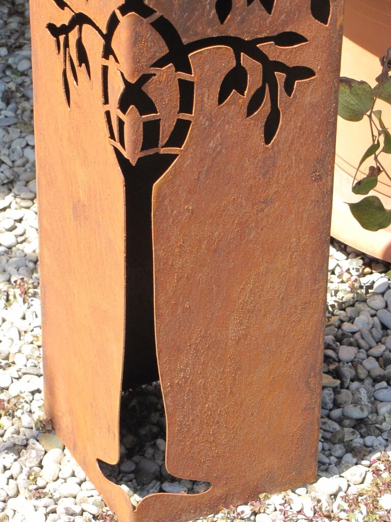 Edelrost Dekosäule mit Baum und Öffnung Angels Garden