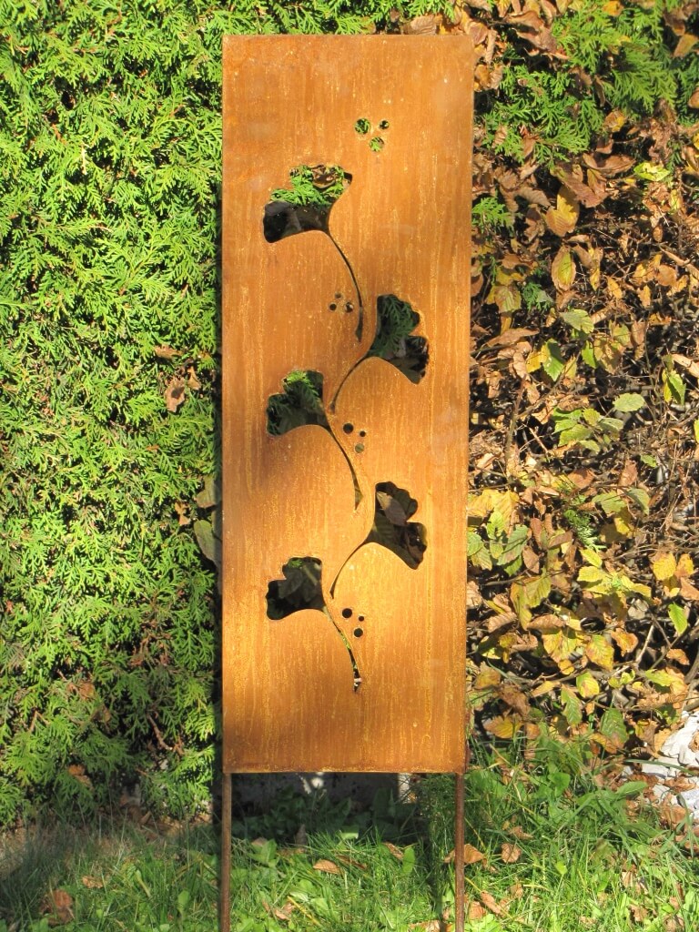 Edelrost Gartenschild Ginkgo Angels Garden