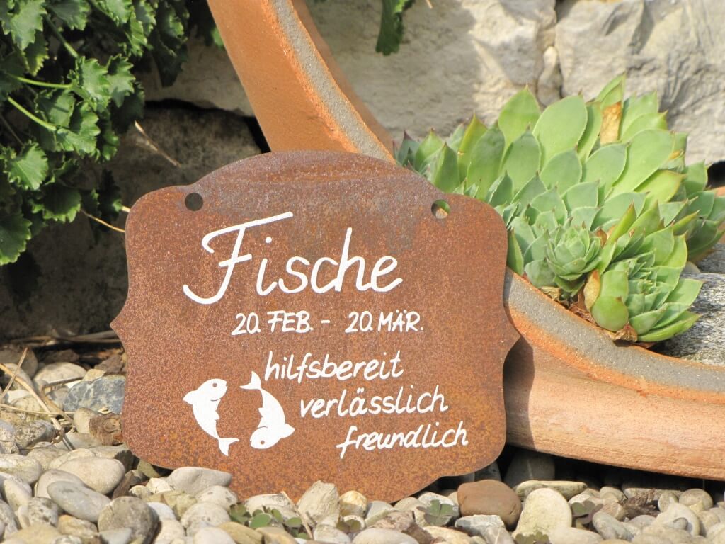 Edelrost Sternzeichen Gedichttafel Fische Wandtafel Metallschild Gartenschild