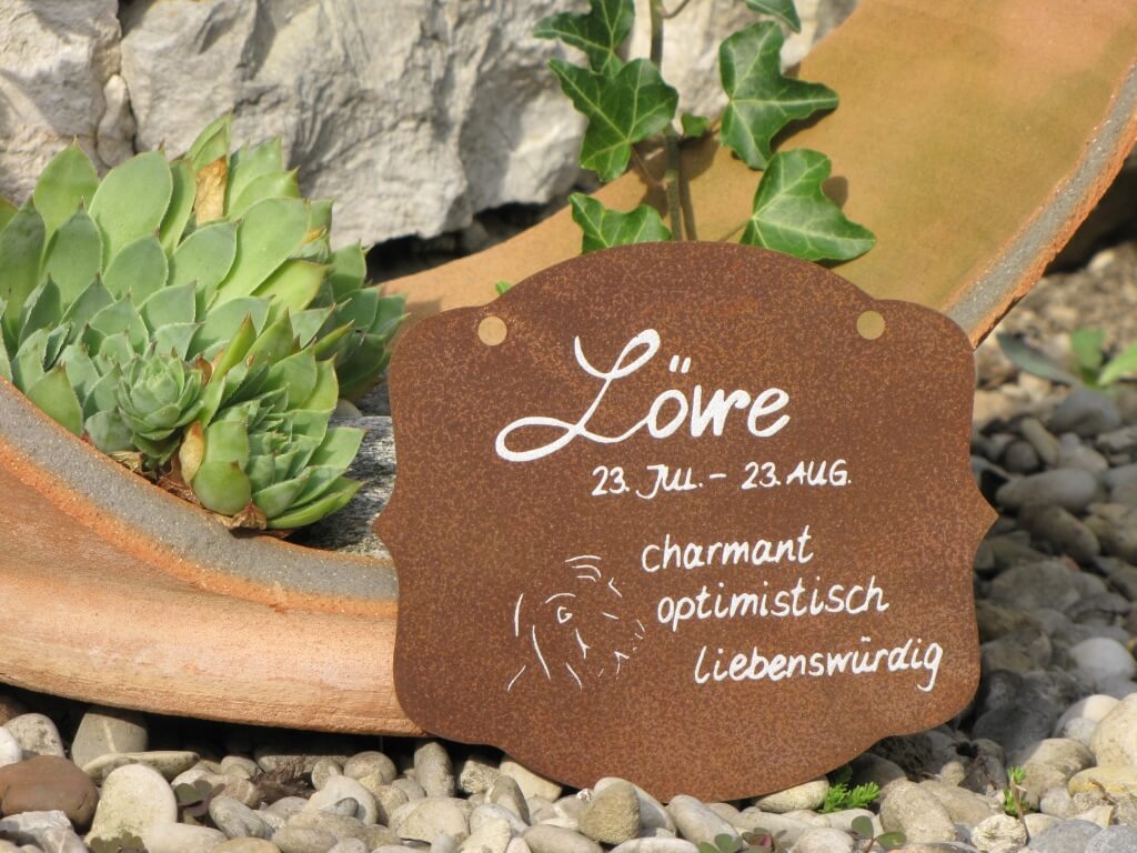 Edelrost Sternzeichen Gedichttafel Löwe Wandtafel Metallschild Gartenschild