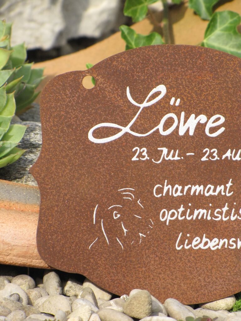 Edelrost Sternzeichen Gedichttafel Löwe Wandtafel Metallschild Gartenschild