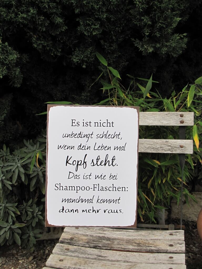 Shabby Chic Metallspruchschild "Leben steht Kopf" Angels Garden