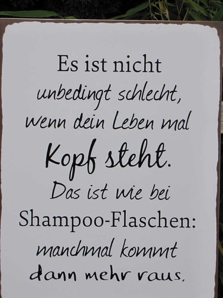 Shabby Chic Metallspruchschild "Leben steht Kopf" Angels Garden