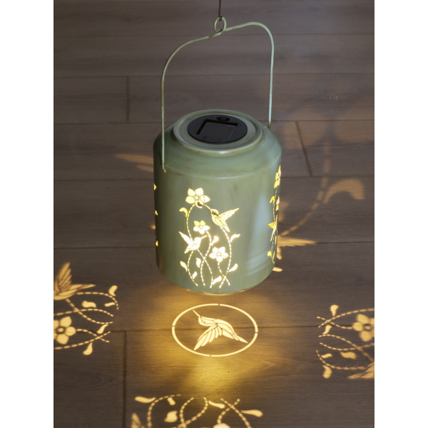 LED Solarlaterne Blumen, Kolibri, zart-grün