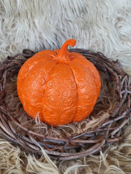 Kunststoff Kürbis Noctus mit Ornamentmuster, orange