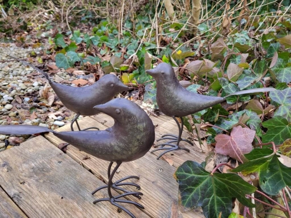 3er Set Vögel, dunkelbraun lackiert