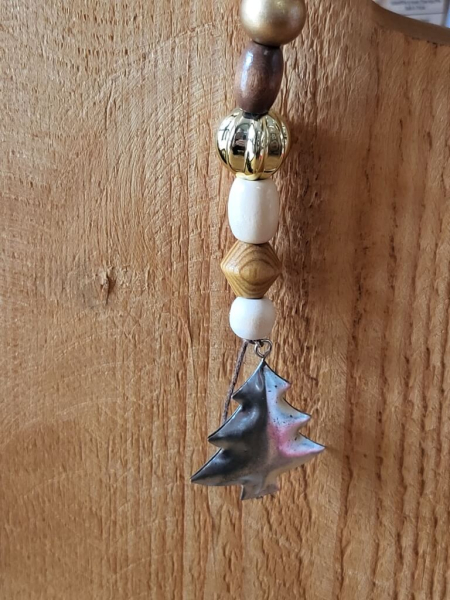 Weihnachtshänger Holz-Gold, mit silbernem Baum