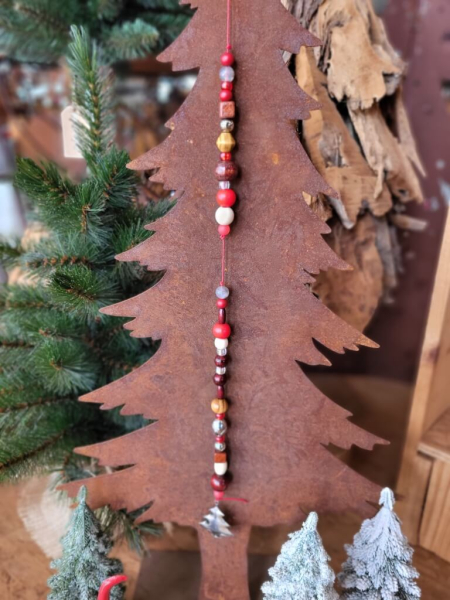 Weihnachtshänger Holz-Rot, mit silbernem Baum