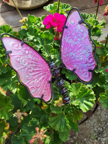 Boho Topfstecker Schmetterling, Glas, pink