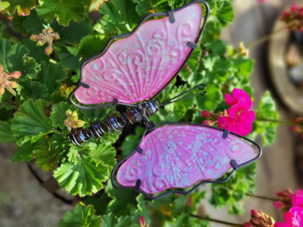 Boho Topfstecker Schmetterling, Glas, pink