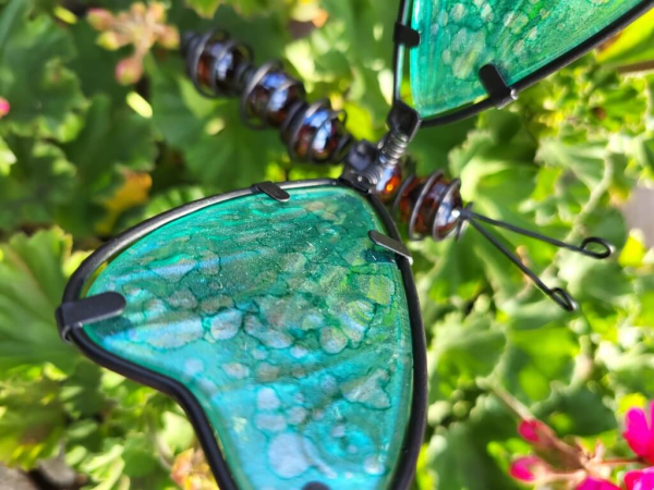 Boho Topfstecker Libelle, Glas, türkis